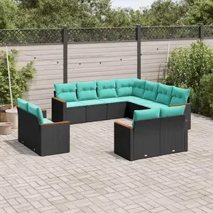 vidaXL Vidaxl Salon De Jardin 11 Pcs Avec Coussins Noir Résine Tressée pas cher