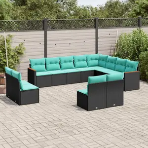 vidaXL Vidaxl Salon De Jardin Avec Coussins 12 Pcs Noir Résine Tressée pas cher