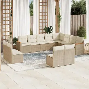vidaXL Salon de jardin avec coussins 12 pcs beige résine tressée pas cher