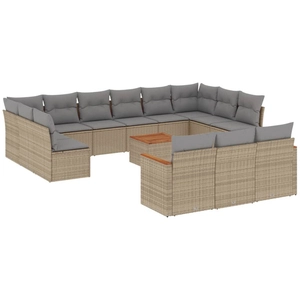 vidaXL Salon de jardin et coussins 14 pcs mélange beige résine tressée pas cher