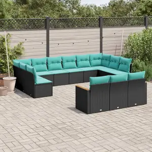vidaXL Vidaxl Salon De Jardin Avec Coussins 13 Pcs Noir Résine Tressée pas cher