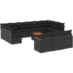 vidaXL Salon de jardin avec coussins 13 pcs noir résine tressée pas cher