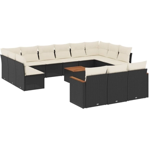 vidaXL Salon de jardin avec coussins 13 pcs noir résine tressée pas cher