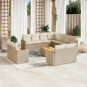 vidaXL Salon de jardin avec coussins 12 pcs beige résine tressée pas cher