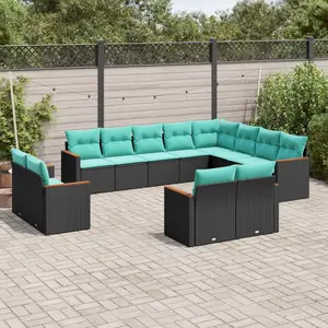 vidaXL Vidaxl Salon De Jardin Avec Coussins 12 Pcs Noir Résine Tressée