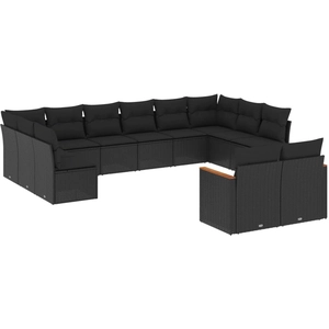 vidaXL Salon de jardin avec coussins 13 pcs noir résine tressée pas cher