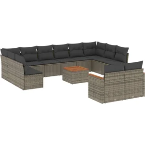 vidaXL Salon de jardin avec coussins 13 pcs gris résine tressée pas cher
