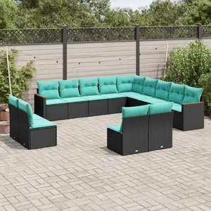 vidaXL Vidaxl Salon De Jardin Avec Coussins 13 Pcs Noir Résine Tressée pas cher