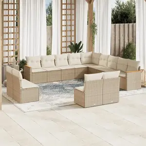 vidaXL Salon de jardin avec coussins 13 pcs beige résine tressée pas cher