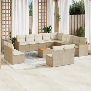 vidaXL Salon de jardin avec coussins 14 pcs beige résine tressée pas cher