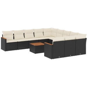 vidaXL Salon de jardin 12 pcs avec coussins noir résine tressée pas cher