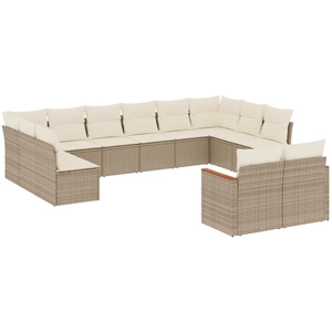 vidaXL Salon de jardin avec coussins 12 pcs beige résine tressée pas cher