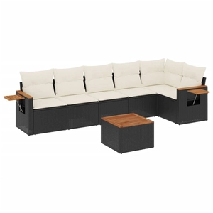 vidaXL Salon de jardin 7 pcs avec coussins noir résine tressée pas cher
