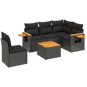vidaXL Salon de jardin 6 pcs avec coussins noir résine tressée pas cher