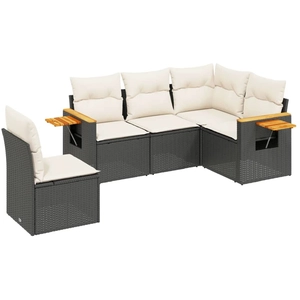 vidaXL Salon de jardin 6 pcs avec coussins noir résine tressée pas cher