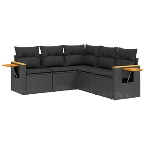 vidaXL Salon de jardin 5 pcs avec coussins noir résine tressée pas cher