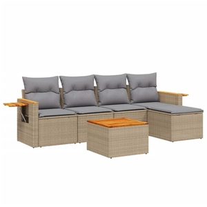 vidaXL Salon de jardin avec coussins 6 pcs beige résine tressée pas cher