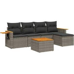 vidaXL Salon de jardin 6 pcs avec coussins gris résine tressée pas cher