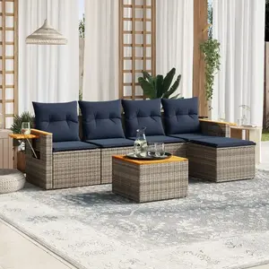 vidaXL Vidaxl Salon De Jardin 6 Pcs Avec Coussins Gris Résine Tressée pas cher