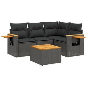 vidaXL Salon de jardin 4 pcs avec coussins noir résine tressée pas cher