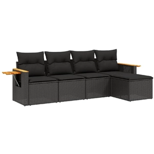 vidaXL Salon de jardin 5 pcs avec coussins noir résine tressée pas cher