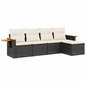 vidaXL Salon de jardin 6 pcs avec coussins noir résine tressée pas cher