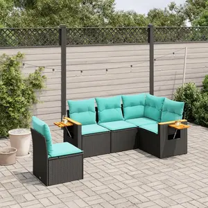vidaXL Salon de jardin 5 pcs avec coussins noir résine tressée pas cher