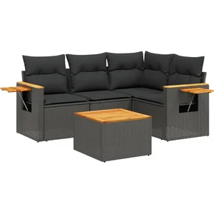 vidaXL Salon de jardin 5 pcs avec coussins noir résine tressée pas cher