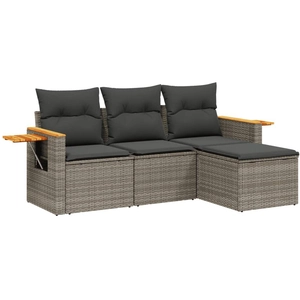 vidaXL Salon de jardin 4 pcs avec coussins gris résine tressée pas cher