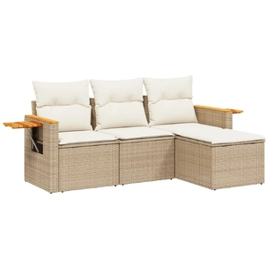 vidaXL Salon de jardin avec coussins 4 pcs beige résine tressée pas cher