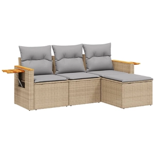 vidaXL Salon de jardin avec coussins 4 pcs beige résine tressée pas cher