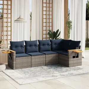 vidaXL Vidaxl Salon De Jardin 5 Pcs Avec Coussins Gris Résine Tressée pas cher