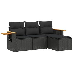 vidaXL Salon de jardin 4 pcs avec coussins noir résine tressée pas cher
