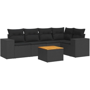 vidaXL Salon de jardin 6 pcs avec coussins noir résine tressée pas cher