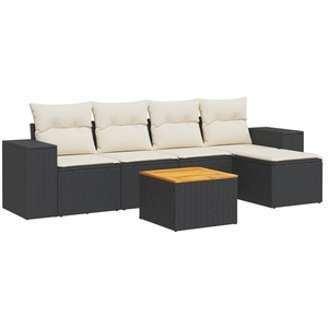 vidaXL Salon de jardin 6 pcs avec coussins noir résine tressée pas cher