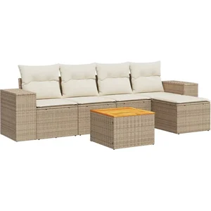 vidaXL Salon de jardin avec coussins 6 pcs beige résine tressée pas cher