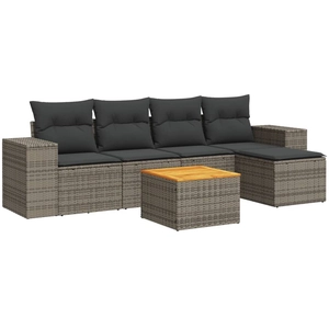 vidaXL Salon de jardin 6 pcs avec coussins gris résine tressée pas cher