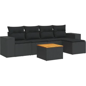 vidaXL Salon de jardin 6 pcs avec coussins noir résine tressée pas cher