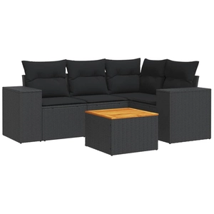 vidaXL Salon de jardin 5 pcs avec coussins noir résine tressée pas cher