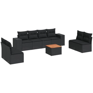 vidaXL Salon de jardin 9 pcs avec coussins noir résine tressée pas cher