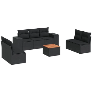vidaXL Salon de jardin 8 pcs avec coussins noir résine tressée pas cher