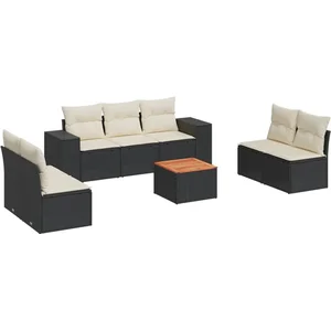 vidaXL Salon de jardin 8 pcs avec coussins noir résine tressée pas cher