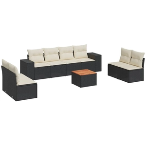 vidaXL Salon de jardin 9 pcs avec coussins noir résine tressée pas cher
