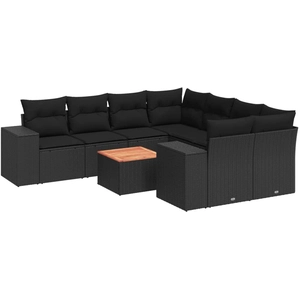 vidaXL Salon de jardin 9 pcs avec coussins noir résine tressée pas cher