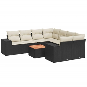vidaXL Salon de jardin 9 pcs avec coussins noir résine tressée pas cher