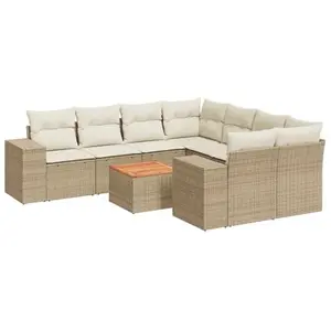 vidaXL Salon de jardin avec coussins 9 pcs beige résine tressée pas cher