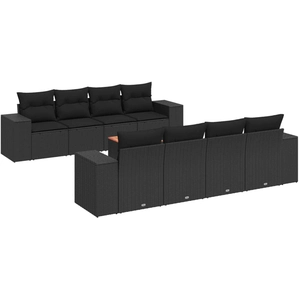 vidaXL Salon de jardin 9 pcs avec coussins noir résine tressée pas cher
