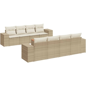 vidaXL Salon de jardin avec coussins 9 pcs beige résine tressée pas cher