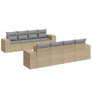 vidaXL Salon de jardin avec coussins 9 pcs beige résine tressée pas cher