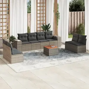 vidaXL Salon de jardin 9 pcs avec coussins gris résine tressée pas cher